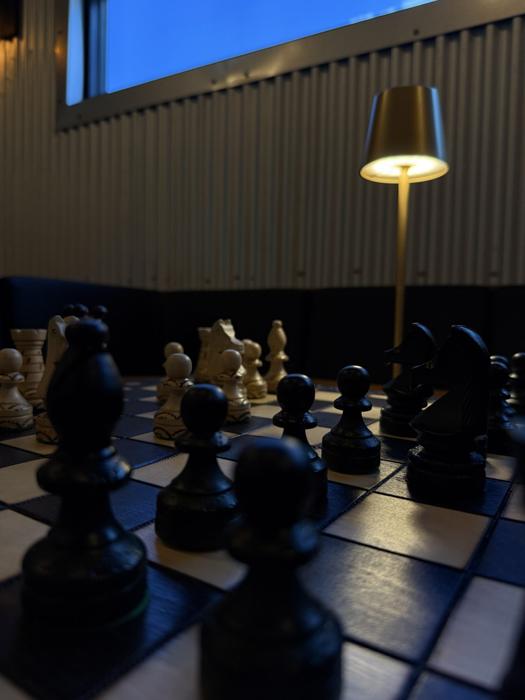 A chess set ready for Saturday play
